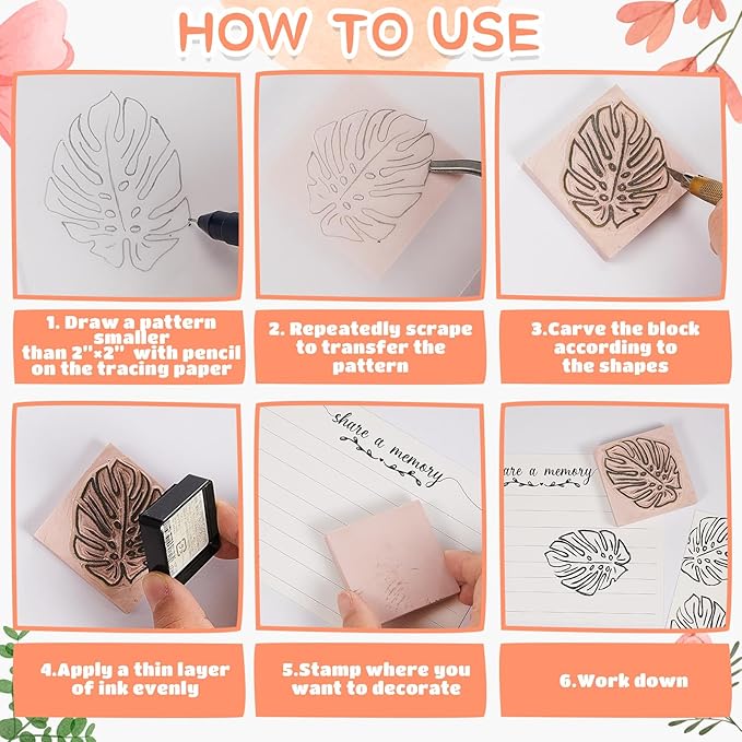 Frienda 12 Pcs 2" X 2" Rubber Carving Blocks Linoleum Blocks for Printmaking, Stamp Making, DIY Crafting, Scrapbook, Painting, Soft and Easy to Carve (Pink)