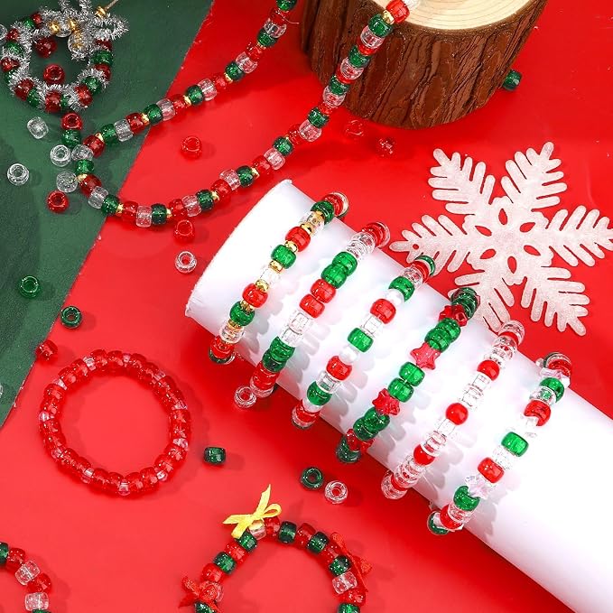 UPINS 1200Pcs Christmas Pony Beads, Glitter Red Green Transparent Pony Beads - Image 4