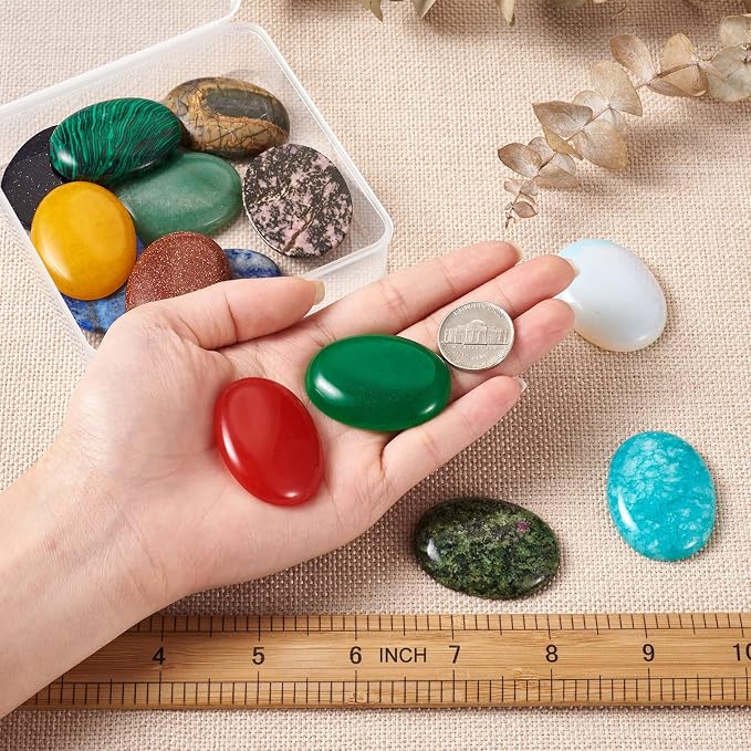 Beadthoven 14pcs 14 Styles Oval Stone Cabochons Mix Natural Gemstone Beads Cabs - Image 3