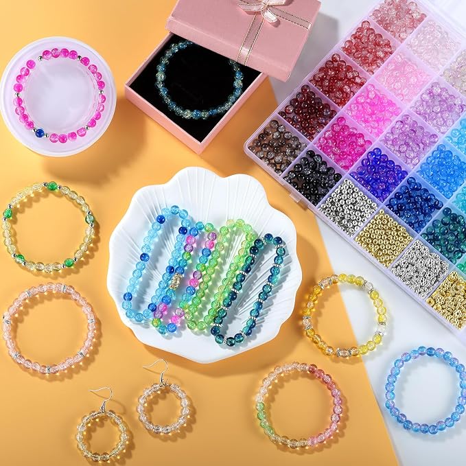 Funtopia Glass Beads Bracelet Making Kit, 34 Colors Round Crystal Beads - Image 3