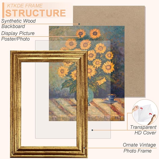 KTKDE 18x24 Picture Frame Set of 2, Ornate Vintage Poster Frames - Image 2