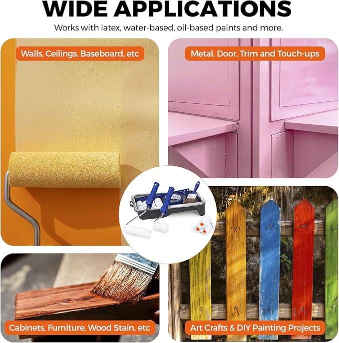 20pcs Small Paint Roller Kit, 4“ 2” Mini Roller Paint Brush with Special Caved-in Edge Foam, Microfiber Rollers and Versatile Paint Tray for Painting Walls, Cabinet, Touch up