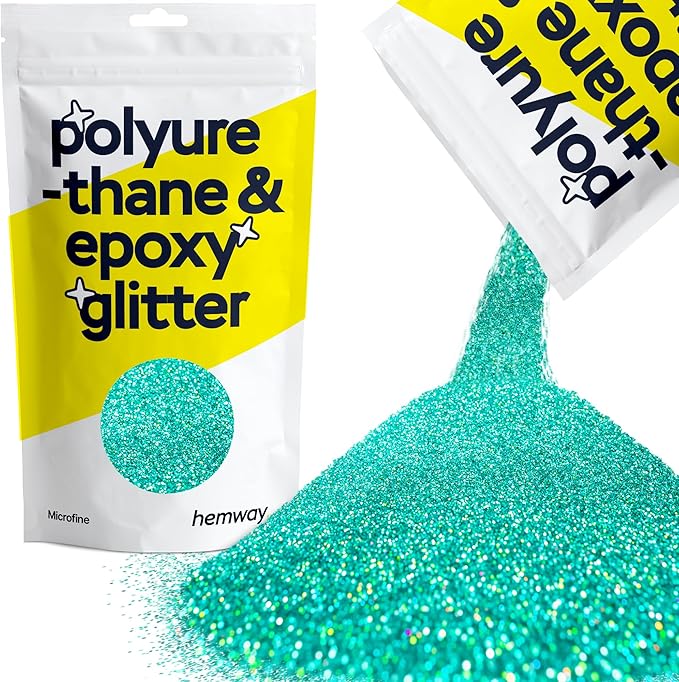 Hemway Polyurethane & Epoxy Resin Glitter 100g / 3.5oz Metallic Crystal Flake Additive for Flooring Jewelry Tumblers Glass Pigment - Microfine (1/256" 0.004" 0.1mm) - Turquoise Blue Holographic