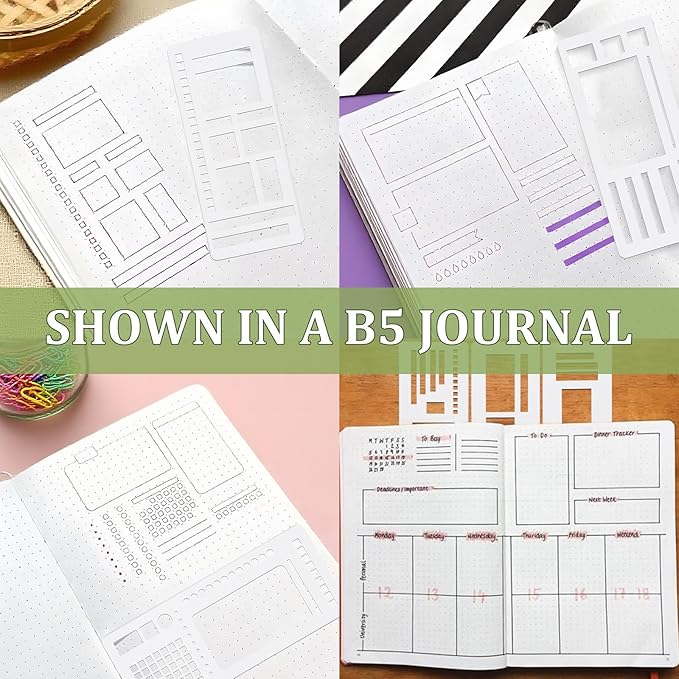Handmade Flexible Record Template, Planner Stencil Set for Dot Grid Journals, DIY Flexible Drawing and Checklist Templates Suitable for Various Occasions (Set C)