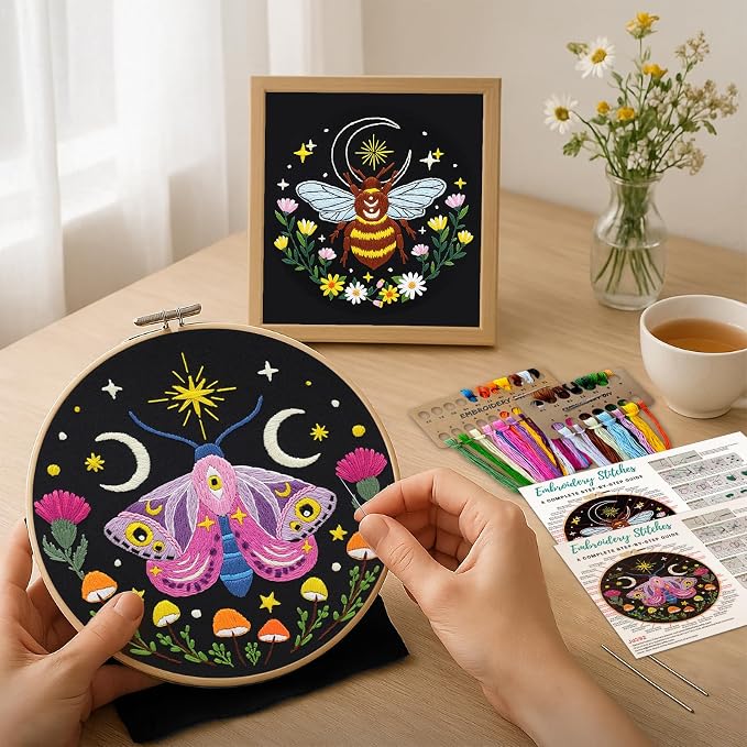 Nuberlic 3 Pack Embroidery Kit for Adults Beginners, Stamped Cross Stitch Moth - Image 5