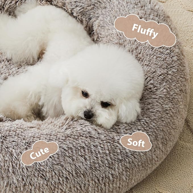 WNPETHOME Calming Dog Bed Cat Bed Donut, Faux Fur Pet Bed Self-Warming Donut - Image 2