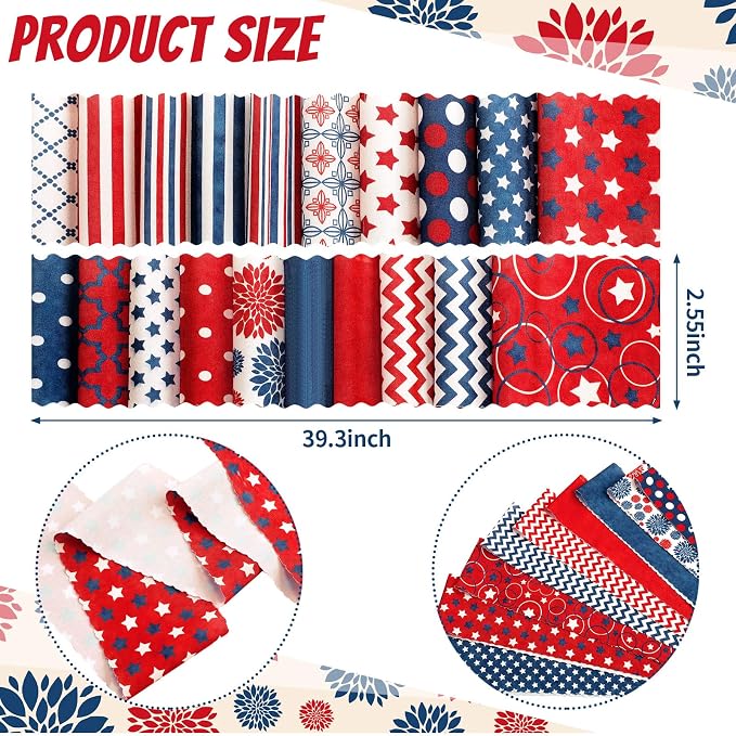 Hosuly 40 Pcs Patriotic Fabric Red White and Blue Fabric American Flag Star - Image 2
