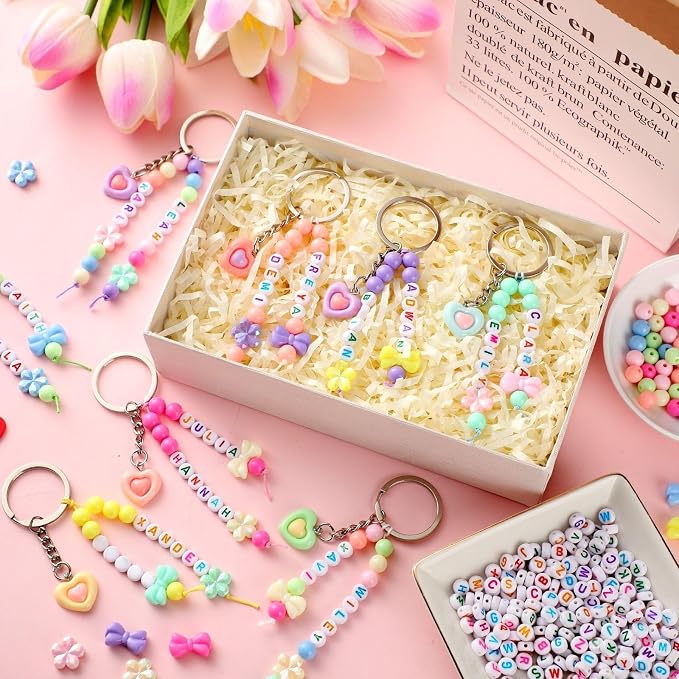 Landical 564 Pcs Bow Heart Keychain Making Kit DIY Name Bead Key Chain Craft - Image 5