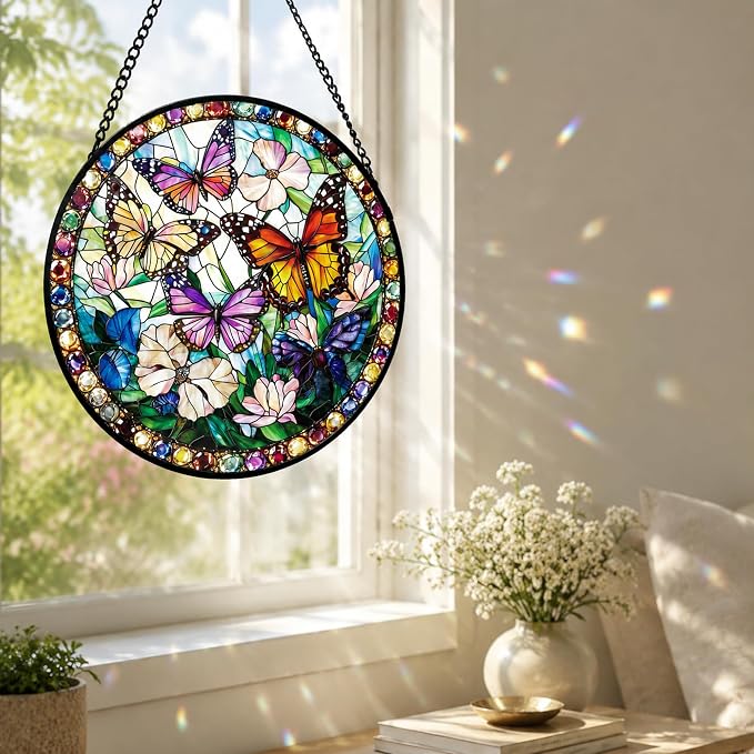 Butterfly Flower Acrylic Suncatcher Faux Stained Glass Window Hanging 11.8" | - Image 6