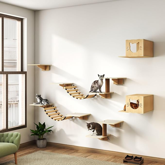 Cat Wall Shelves, Wood 8-in-1 Cat Wall Furniture Set, Large Cat Shelves - Image 6