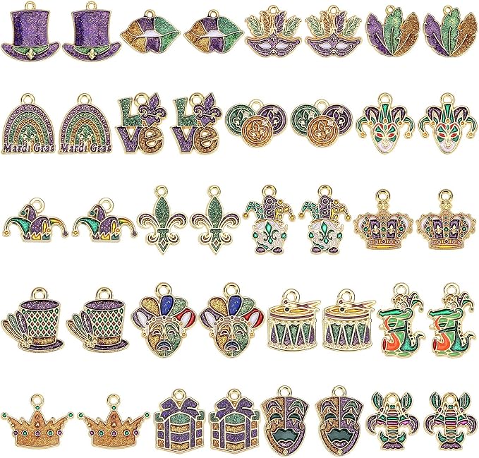 MARFOREVER 40 Pcs/20 Pairs Glitter Mardi Gras Charms by MARFOREVER