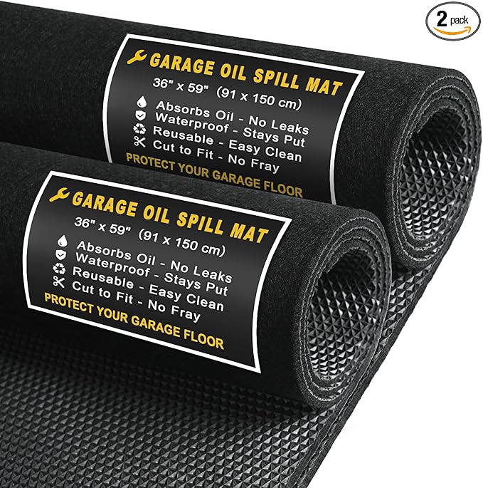 Golener Oil Spill Mat - Garage Floor Mat, Absorbent Oil Pad, Premium Maintenance Mat, Waterproof, Contain Liquid, Protect Garage Surface from Spill & Stain, Reusable, Durable, Black, 36”x59”, 2 Packs