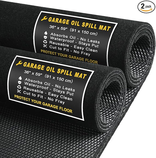 Golener Oil Spill Mat - Garage Floor Mat, Absorbent Oil Pad, Premium Maintenance Mat, Waterproof, Contain Liquid, Protect Garage Surface from Spill & Stain, Reusable, Durable, Black, 36”x59”, 2 Packs