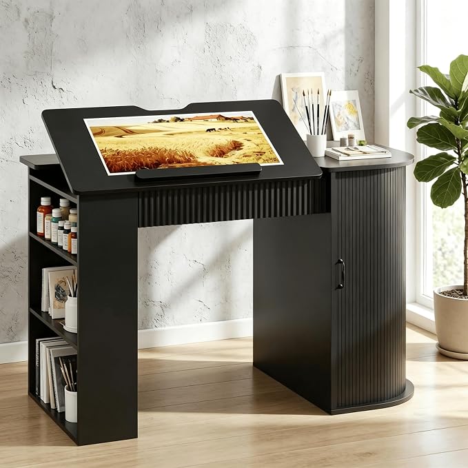 Drafting Table with Storage Cabinet & Drawers, Adjustable Drawing Table with by Smilets