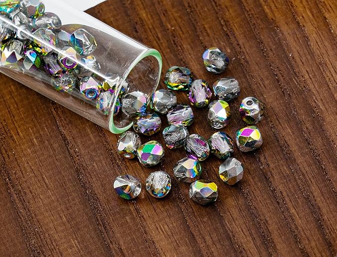 275 pcs Set of Czech Faceted Glass Beads, Fire-Polished Round Crystal Vitrail - 3mm (100pcs), 4mm (100pcs), 6mm (50pcs), 8mm (25pcs) kit for Jewelry Making