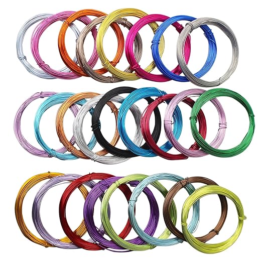 25 Rolls 820 Feet Colored Aluminum Craft Wire 0.8 mm Flexible Metal Artistic Jewelry Beading Wire, Each Roll 32.8 Feet, 25 Colors