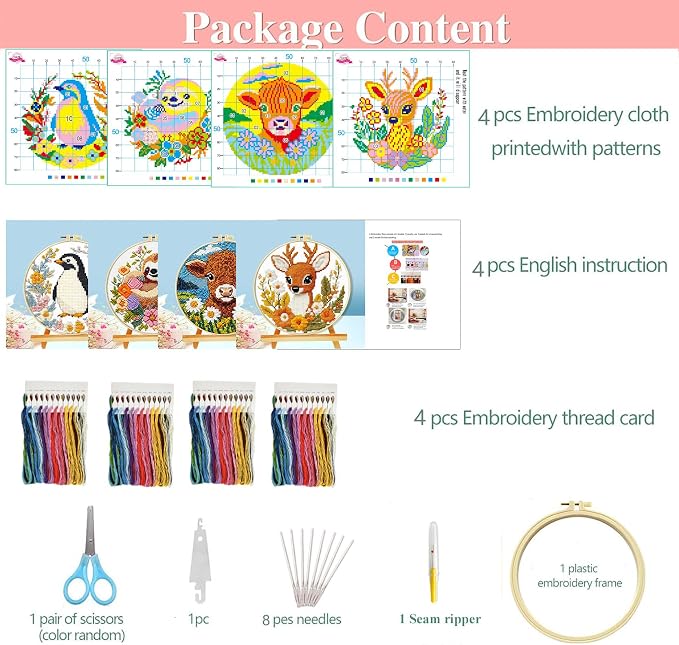 Zhenqing 4-Piece Animal Cross Stitch Kit - Image 4