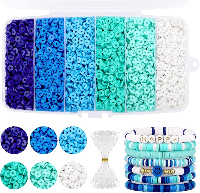 6000 Pcs Blue Clay Beads for Bracelets Making, Funtopia Heishi Beads Polymer by Funtopia
