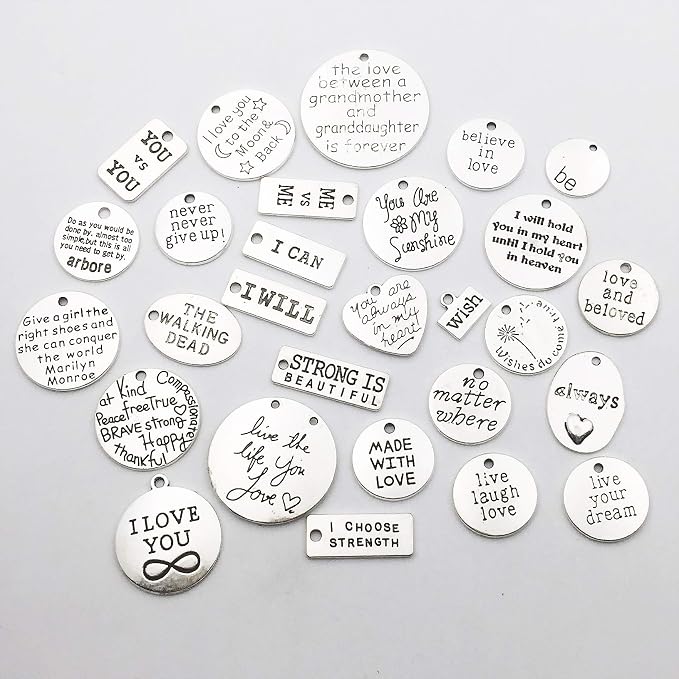 30pcs Inspiration Words Charms Craft Supplies Mixed Pendants Beads Charms - Image 6