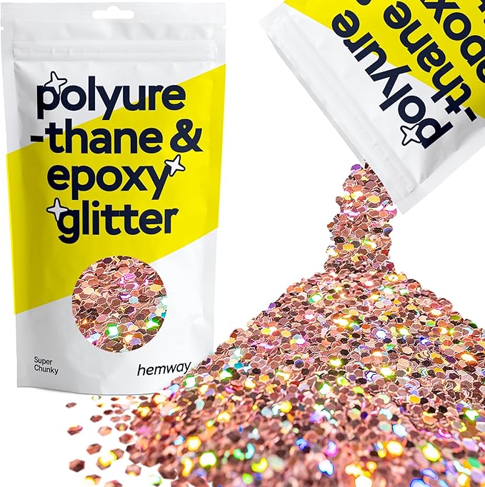 Hemway Glitter for Resin 100g Rose Gold Holographic Metallic Crystals for Epoxy Craft Super Chunky Flakes Tumblers Wax Melt