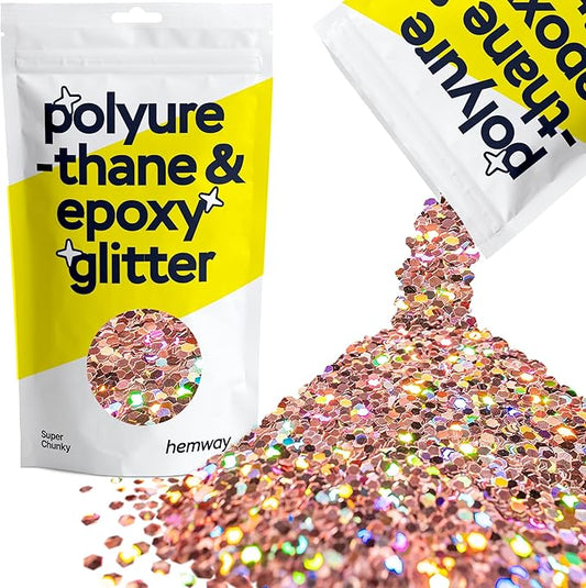 Hemway Glitter for Resin 100g Rose Gold Holographic Metallic Crystals for Epoxy Craft Super Chunky Flakes Tumblers Wax Melt