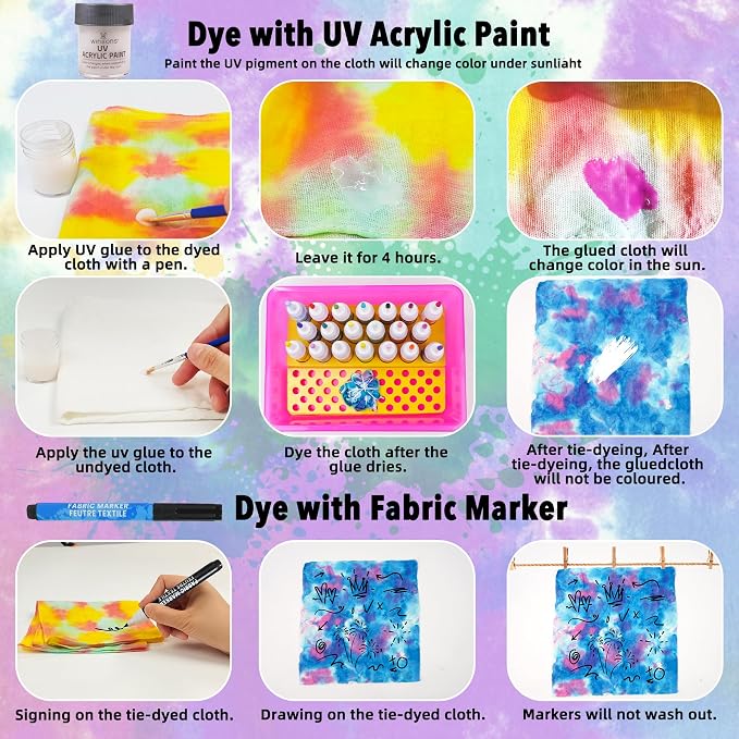 20 Colors Tie Dye Kit, 1 Tie Dye Workstation, 7 Set Fabric Markers, Non Toxic - Image 5