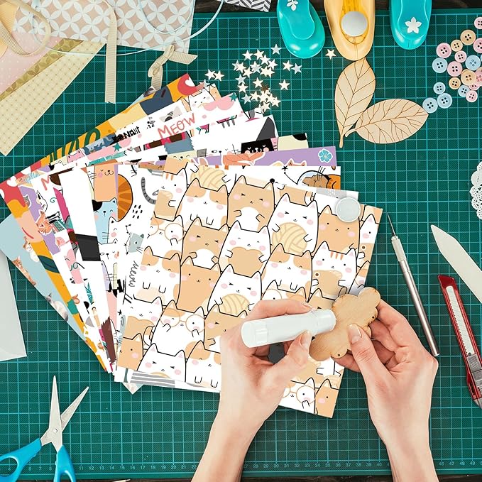 24 Sheets 12 Designs Scrapbook Paper Pad,6"×6” Single-Sided Decopodge Craft Cardstock Paper,Christmas Scrapbooking DIY Decorative Background Cardmaking Supplies.Cat's Life