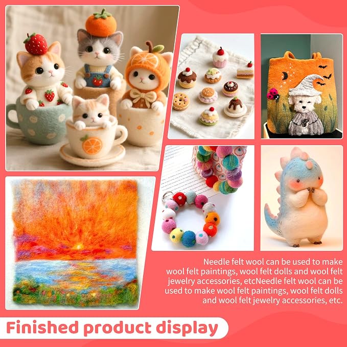 Yizzvb Needle Felting Kit, Wool Roving 24 Colors Set, Needle Wool Felting Tools - Image 7