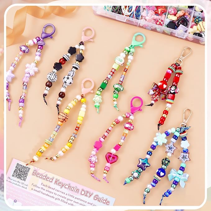 TOHONGADON 883 PCS Bead Keychain Making Kit, Colorful Bead Keychain Kits - Image 5