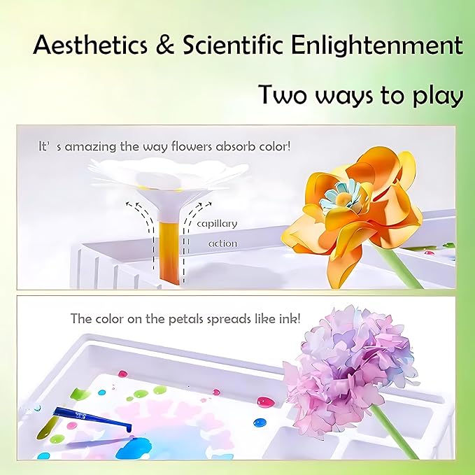 Science Craft Kit: Color Mixing & Dyeing Paper Flower Bouquet for Adults, Teens & Kids 8-12. Handmade Craft for Women's Group Activities & Stem Family Fun, Gift for Birthday Christmas, (Green Florist)