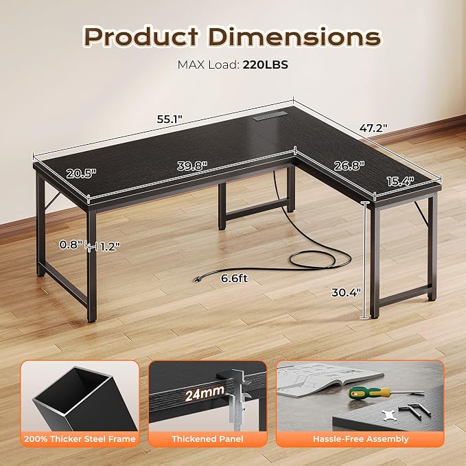 Huuger 55 Inch L Shaped Desk - Image 3