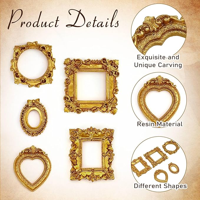 15 PCS Mini Vintage Frames, Tiny Resin Antique Frames, Small Gold picture photo - Image 3