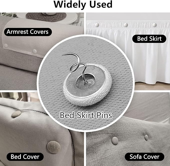 Linen Fabric-Covered Twist Pins - 8 Colors Upholstery Pins & Bed Skirt Pins -Used to Secure Sofa Cushion, Armrest Covers, Furniture & Bed Skir (12, Middle Gray)