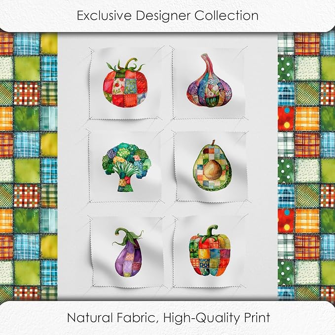 Vegetable Patchwork Cotton Fabric Panel – 6 Designs + Bonus Patchwork Sheet - Image 5