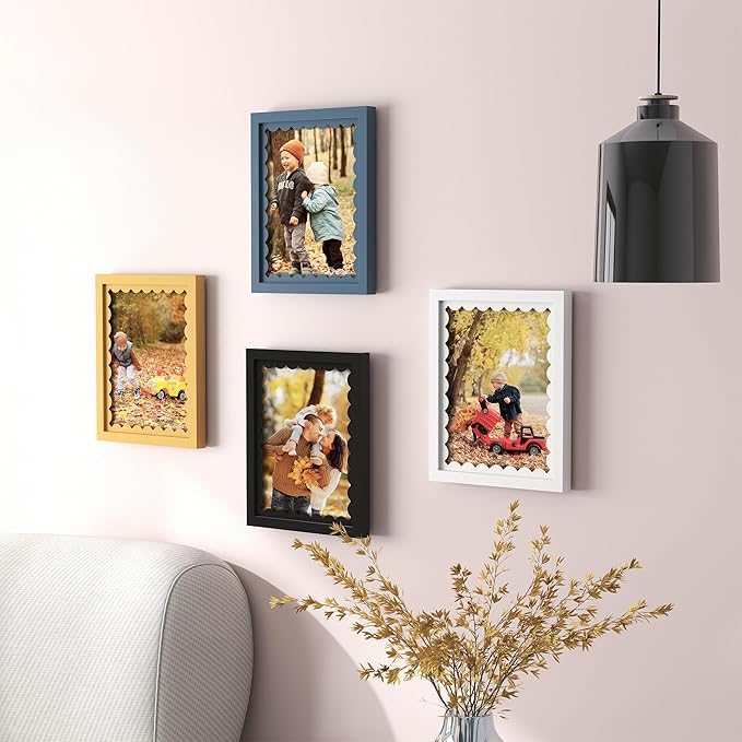 4x6 Picture Frame with Real Glass, Wooden cute 4 x 6 Photo Frame with Wavy Mat - Image 6
