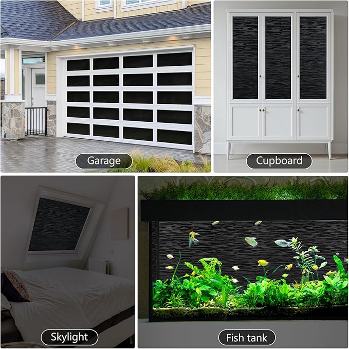 Haton Blackout Window Film, Black Out Sun Blocking Window Cover, Static Cling Frosted Privacy for Glass, Heat Control Darkening Room Coverings Shades Tint for Home Day Sleep, 35.4" x 157.4"