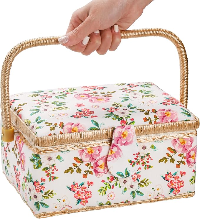 ZOOFOX Sewing Basket with Accessories, Wooden Sewing Kit Storage Box with - Image 3