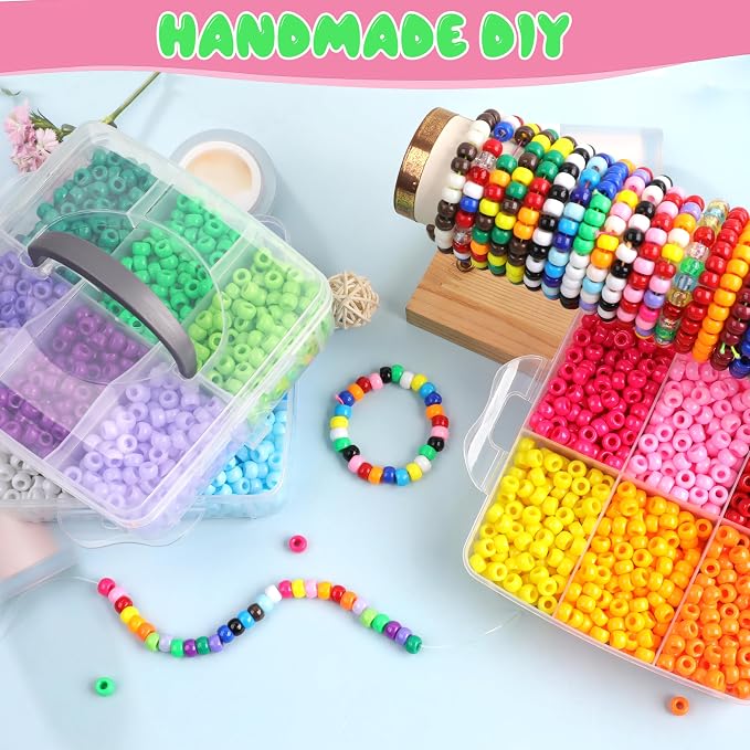 Pony Beads for Bracelets 3600 Pcs Plastic Beads for Friendship Bracelets - Image 3