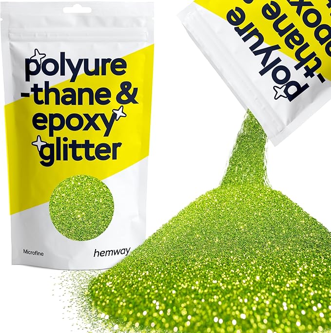 Hemway Polyurethane & Epoxy Resin Glitter 100g / 3.5oz Metallic Crystal Flake Additive for Flooring Jewelry Tumblers Glass Pigment - Microfine (1/256" 0.004" 0.1mm) - Lime Green