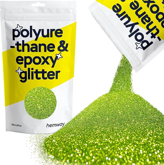Hemway Polyurethane & Epoxy Resin Glitter 100g / 3.5oz Metallic Crystal Flake Additive for Flooring Jewelry Tumblers Glass Pigment - Microfine (1/256" 0.004" 0.1mm) - Lime Green
