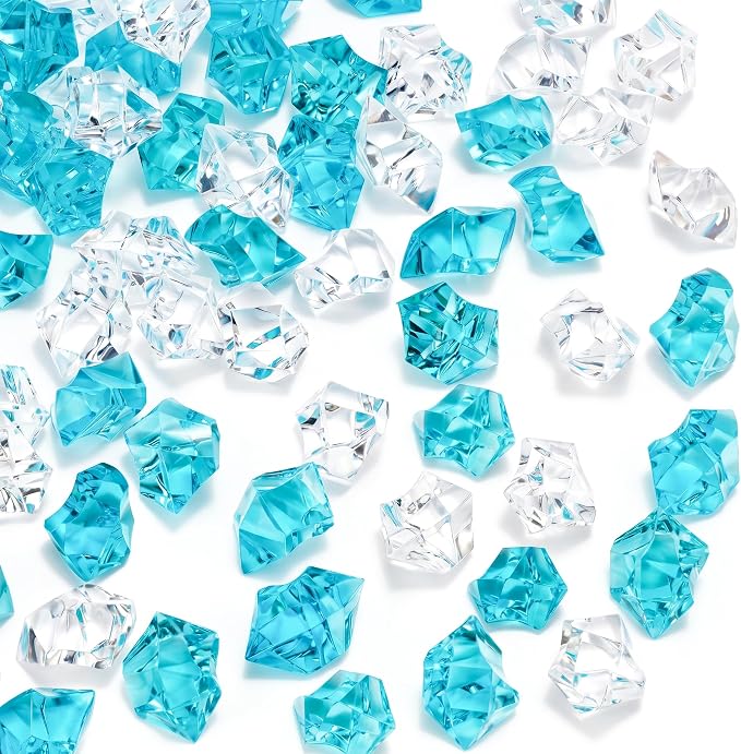DomeStar 150PCS Fake Ice, Vase Filler Mixed Blue and Clear Fake Ice, Acrylic by DOMESTAR