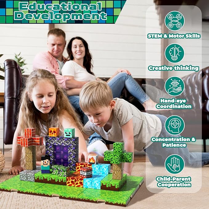 150PCS Magnetic Blocks with 6 Baseplate - Building Blocks Cubes for Kids Ages 4-8, STEM Magnet Building Toys Boys Girls, Birthday Gifts Preschool Educational Learning Toy for 3+ Years Old