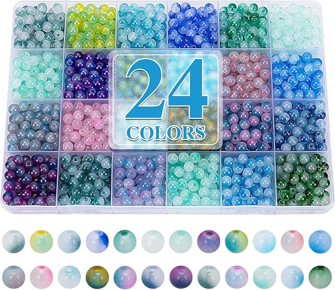 XSEINO About 1200+ pcs 6mm Glass Beads Bracelet Making Kit, 24 Assorted Blue by XSEINOiscreating%EF%BC%81