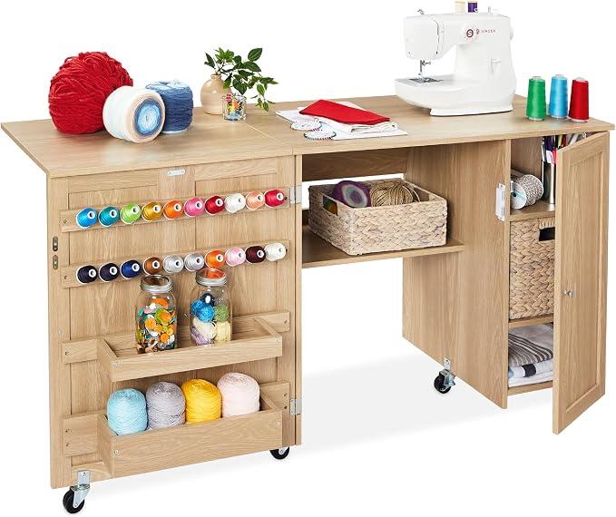 Best Choice Products Large Folding Sewing Table, Caster Wheels, Storage Shelves by Unknown