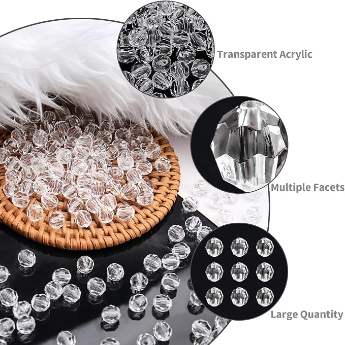 BONNY BOXX 500pcs 8mm Acrylic Faceted Round Crystal Beads Transparent White - Image 2