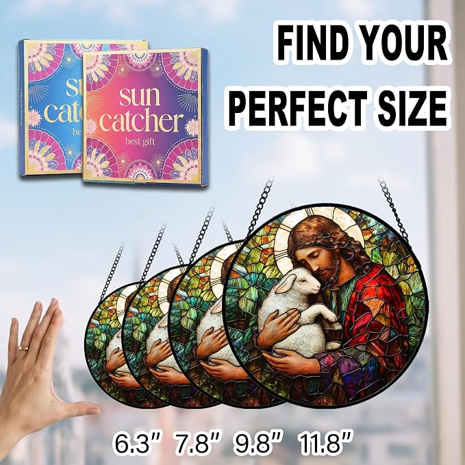 Christian Jesus Acrylic Suncatcher Faux Stained Glass Window Hanging 7.8" | - Image 7