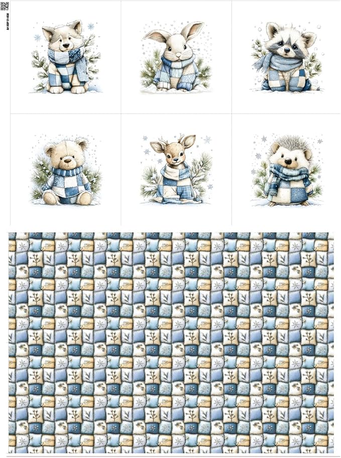 Winter Animals Patchwork Quilting Fabric Panel – 6× Blocks + Bonus Patchwork by FabricsTown