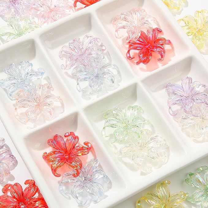 40pcs Flower Shape Beads Transparent Electroplate Flower Bead Color Lily Beads - Image 6