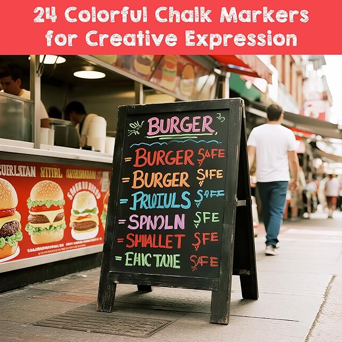 24-Color Liquid Chalk Markers Set, Erasable, Dust-Free, for Blackboard, Glass, Cars, Windows - Ideal for Teaching, Display, Creativity, Paint Pens, Dry Erase Markers