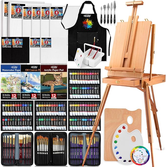 188Pcs All-in-One Art Painting Kit with French Easel, 96 Acrylic, Watercolor & Oil Paint Set, Complete Art Supplies Painting Set for Adults, Artists, Beginners
